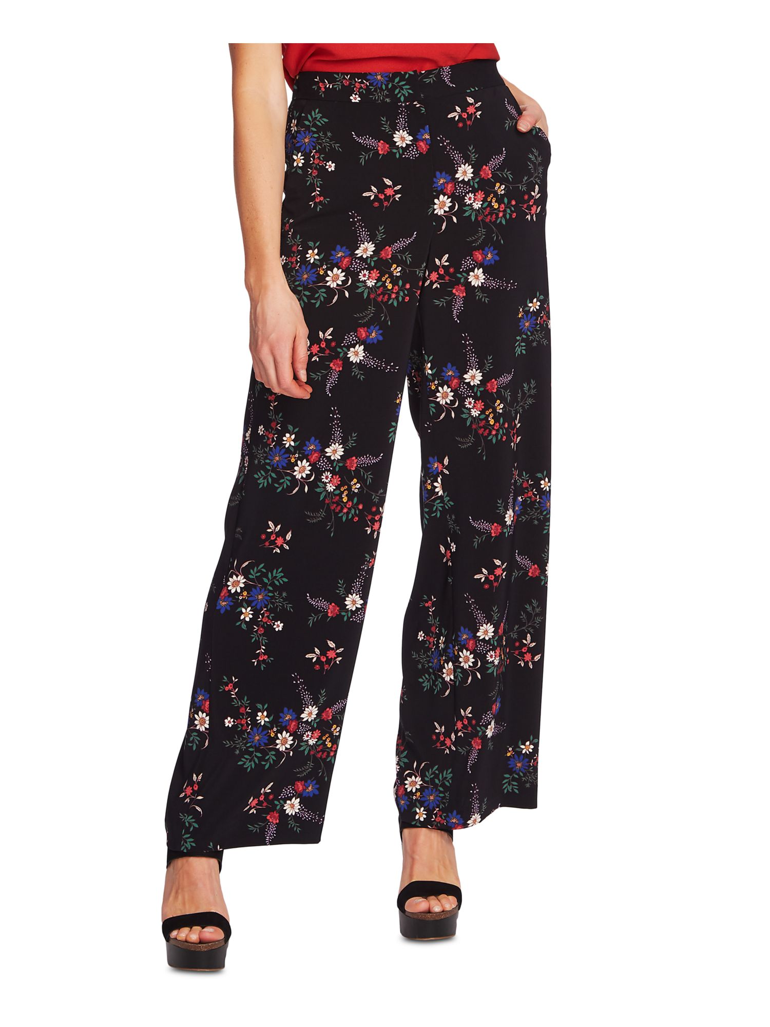 VINCE CAMUTO Womens Black Floral High Waist Pants 14